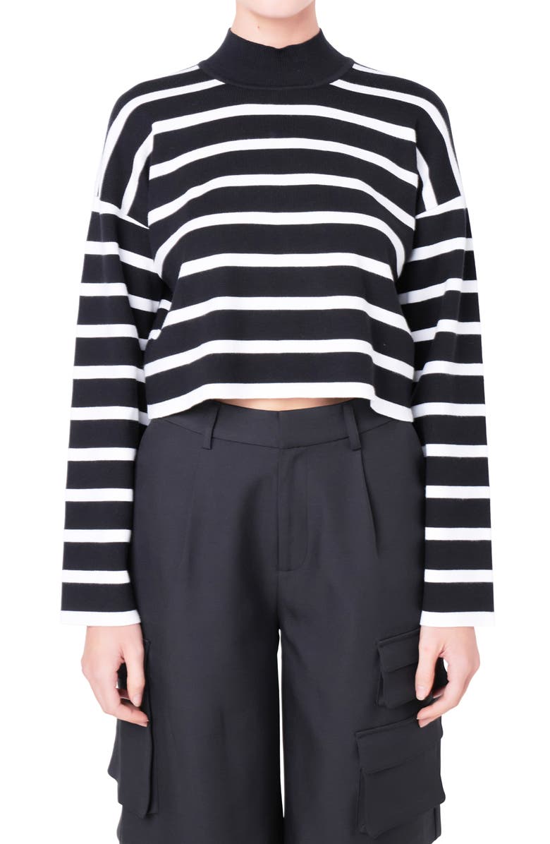 Grey Lab Stripe Turtleneck Crop Sweater, Alternate, color, Black/ White