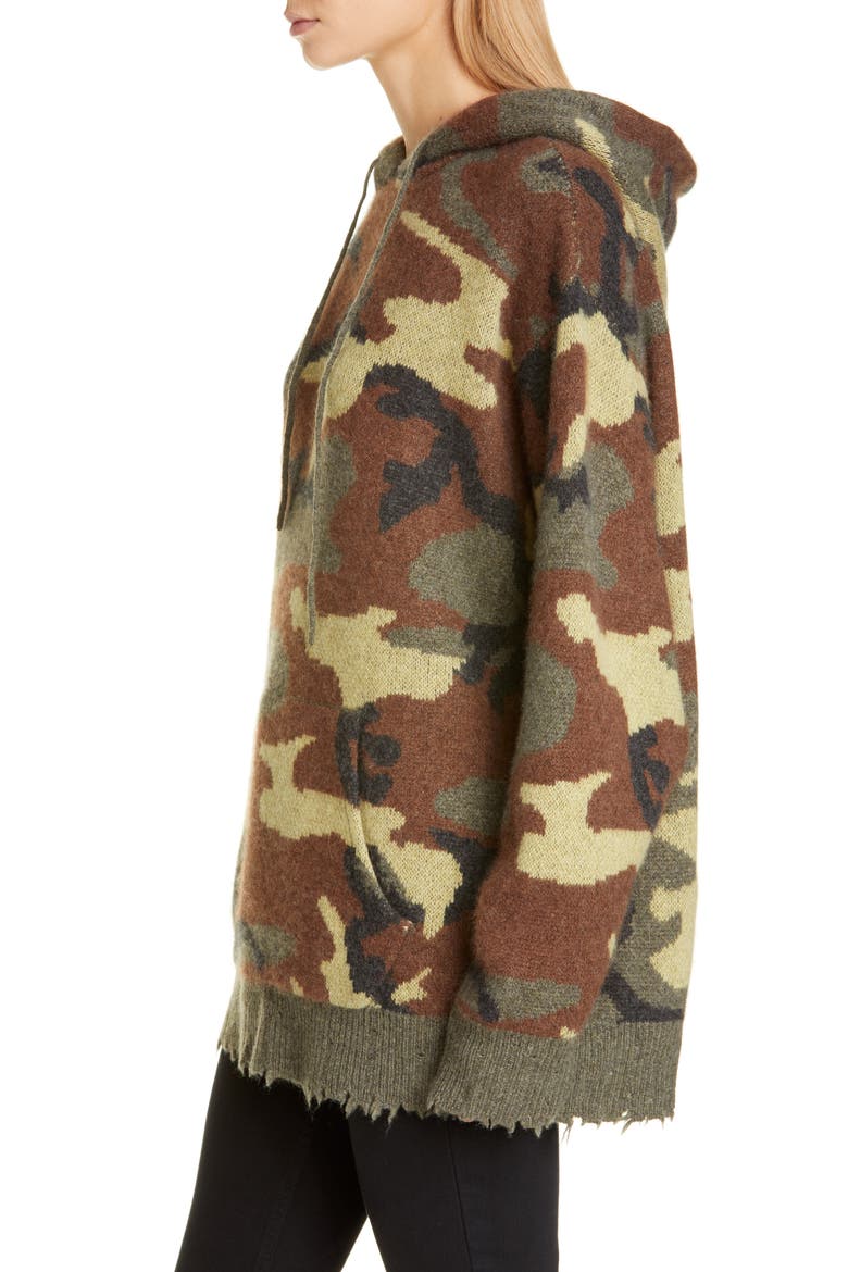 Camo Cashmere Hoodie Sweater, Alternate, color, CAMO