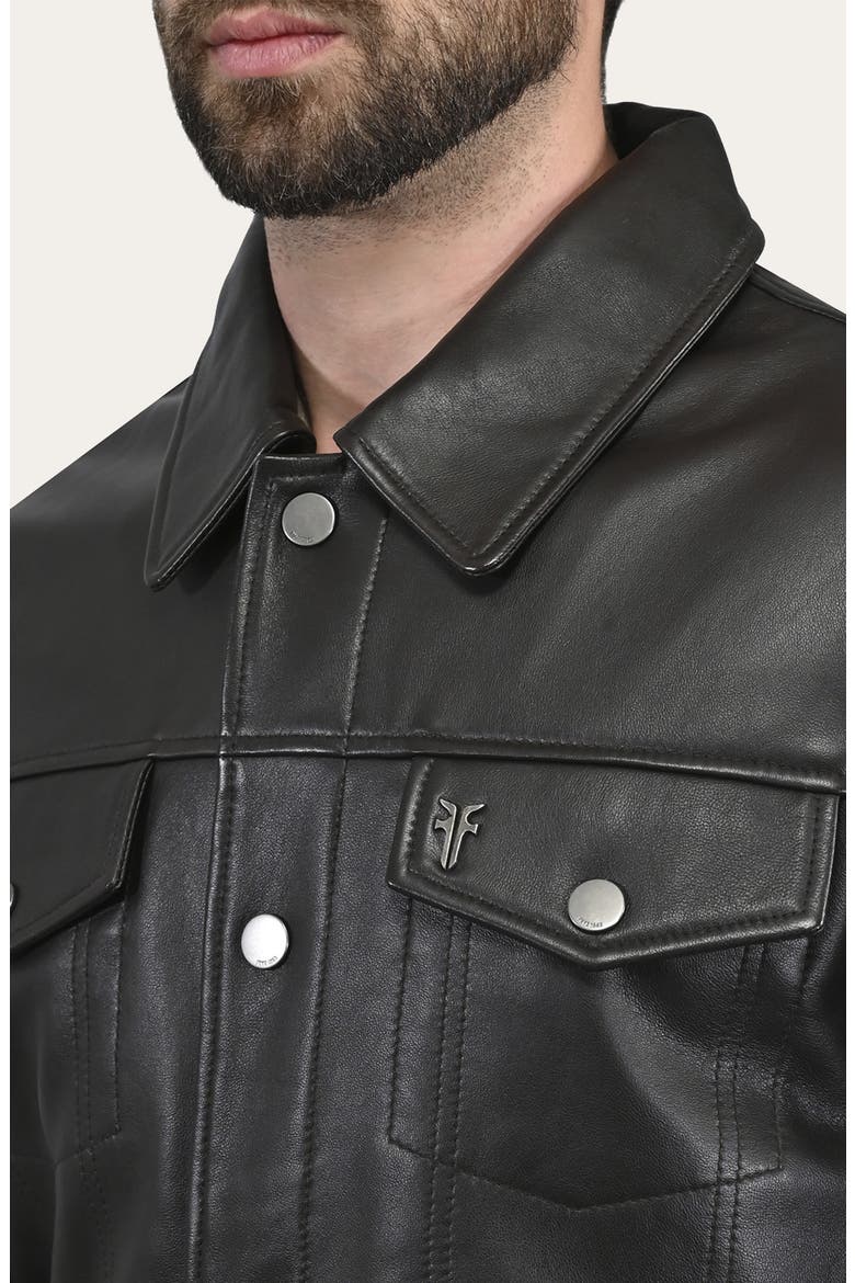 Leather Trucker Jacket, Alternate, color, DARK BROWN