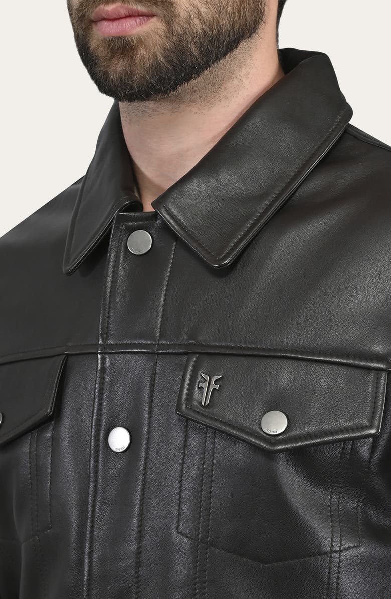 Frye Leather Trucker Jacket, Alternate, color, Dark Brown