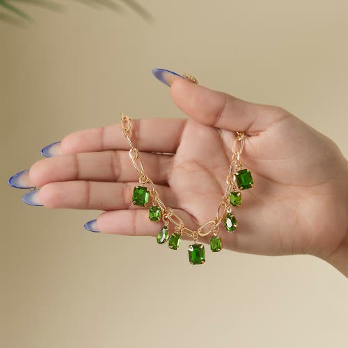 Jessica Simpson Green Gem Drop Charm Necklace In Green