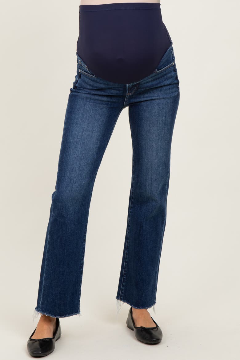 High Rise Crop Straight Raw Cut Hem Maternity Jeans, Alternate, color, Navy Blue