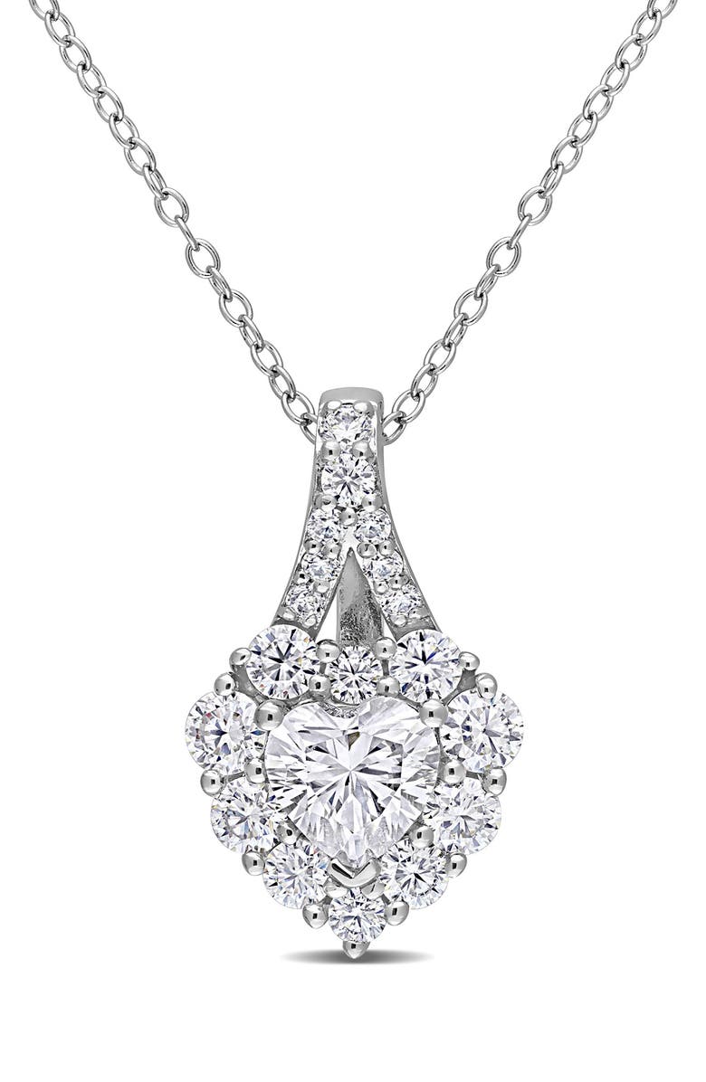 DELMAR Sterling Silver Dew Created Moissanite Heart Pendant Necklace, Main, color, 