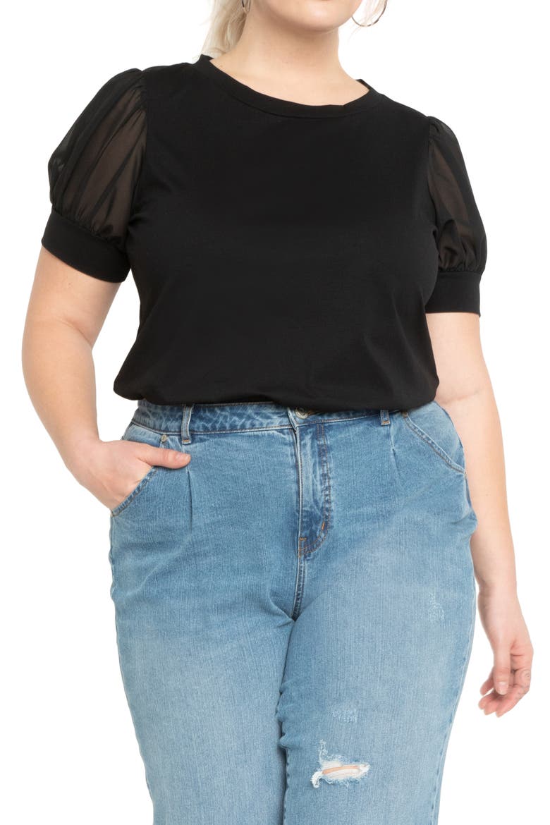 Combo Sleeve Tee, Main, color, BLACK ONYX