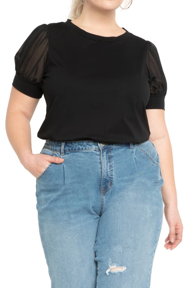 ELOQUII Combo Sleeve Top, Main, color,