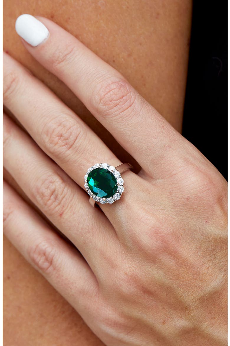 Sterling Silver Cubic Zirconia Halo Ring, Alternate, color, GREEN
