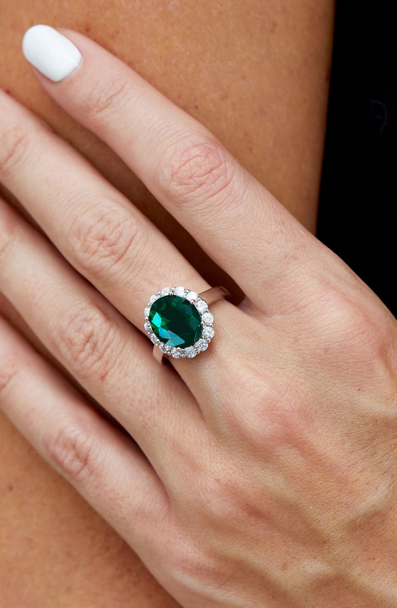 SAVVY CIE JEWELS Sterling Silver Cubic Zirconia Halo Ring, Alternate, color, Green