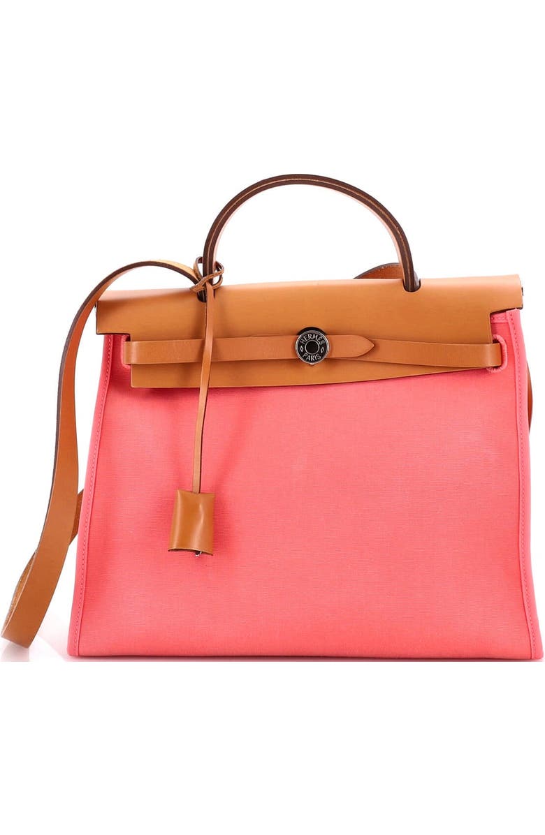 Pre-Owned Hermes Herbag Zip Leather and Toile 31, Main, color, Rose Azalee