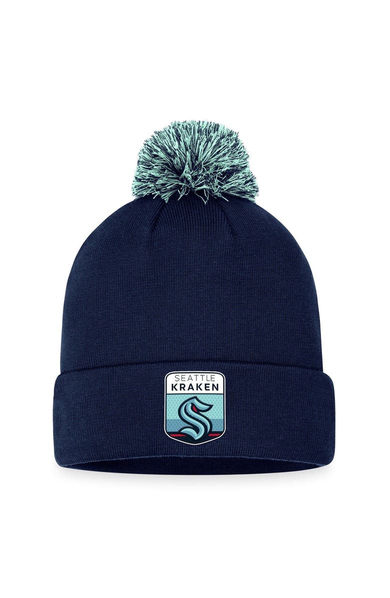 FANATICS Men's Fanatics Branded Deep Sea Blue Seattle Kraken 2023 NHL Draft Cuffed Knit Hat with Pom, Main, color, Navy