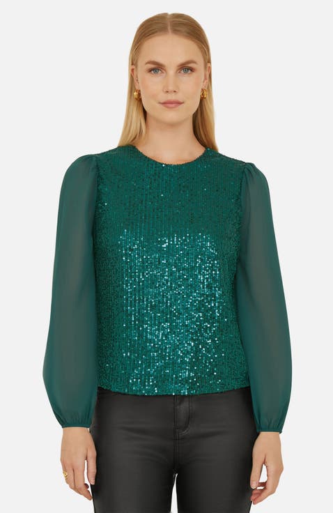 Sheer Sleeve Sequin Top