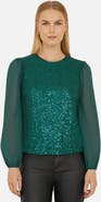 Yumi Sheer Sleeve Sequin Top