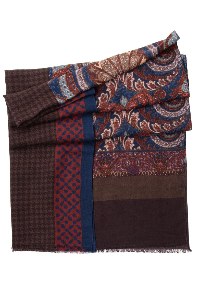 Aosta - Wool Scarf, Alternate, color, Burgundy, Blue and Brown