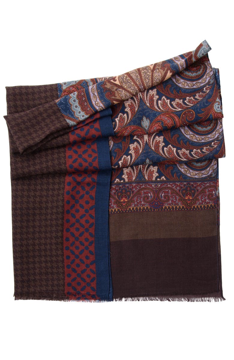 Elizabetta Aosta - Wool Scarf, Alternate, color, Burgundy, Blue And Brown