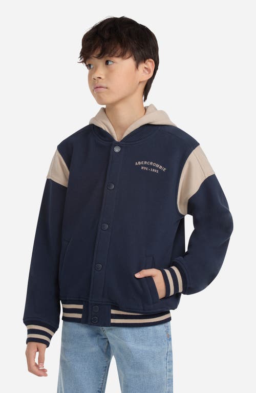 Abercrombie Kids Kids' Colorblock Hooded Fleece Bomber Jacket In Blue