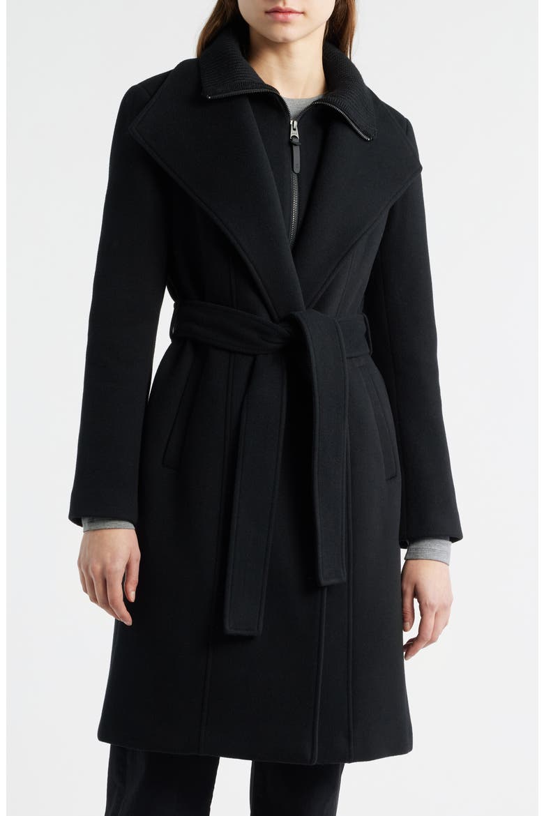 Norita Belted Double Face Wool Coat with Wool Blend Bib, Main, color, BLACK