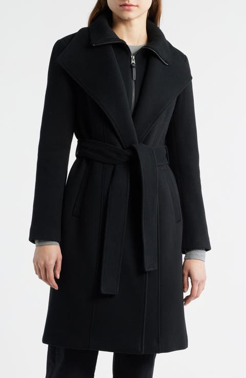Norita Belted Double Face Wool Coat with Wool Blend Bib
