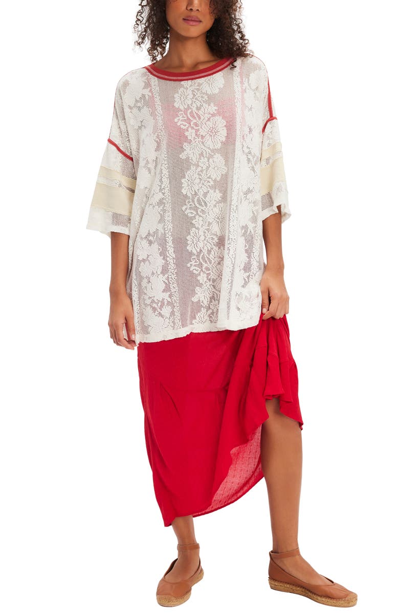 Free People Best Match Oversize Lace Mesh T-Shirt, Alternate, color, Clean Ivory Combo