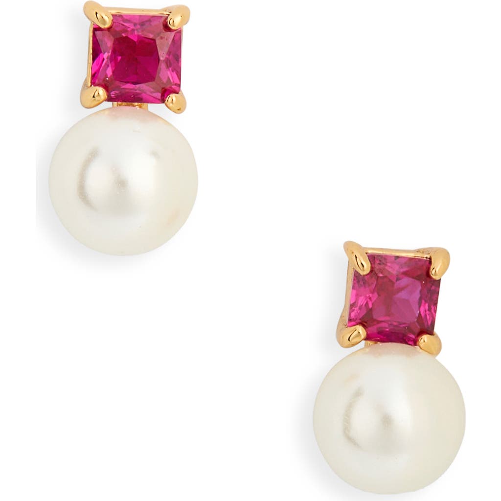Kate Spade New York Little Faux Pearl & Cubic Zirconia Stud Earrings In White