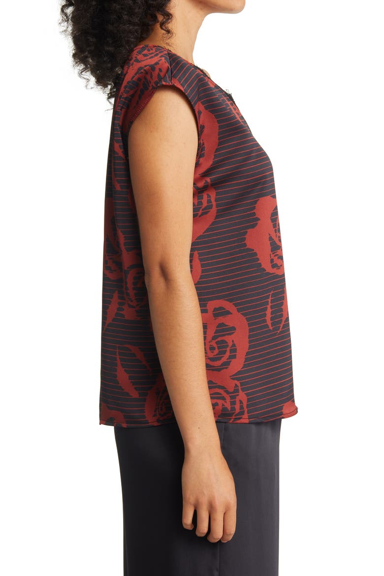 Women's Lace Trim Sleeveless Blouse, Alternate, color, BLACK- BURGUNDY ROSETTE STRIPE