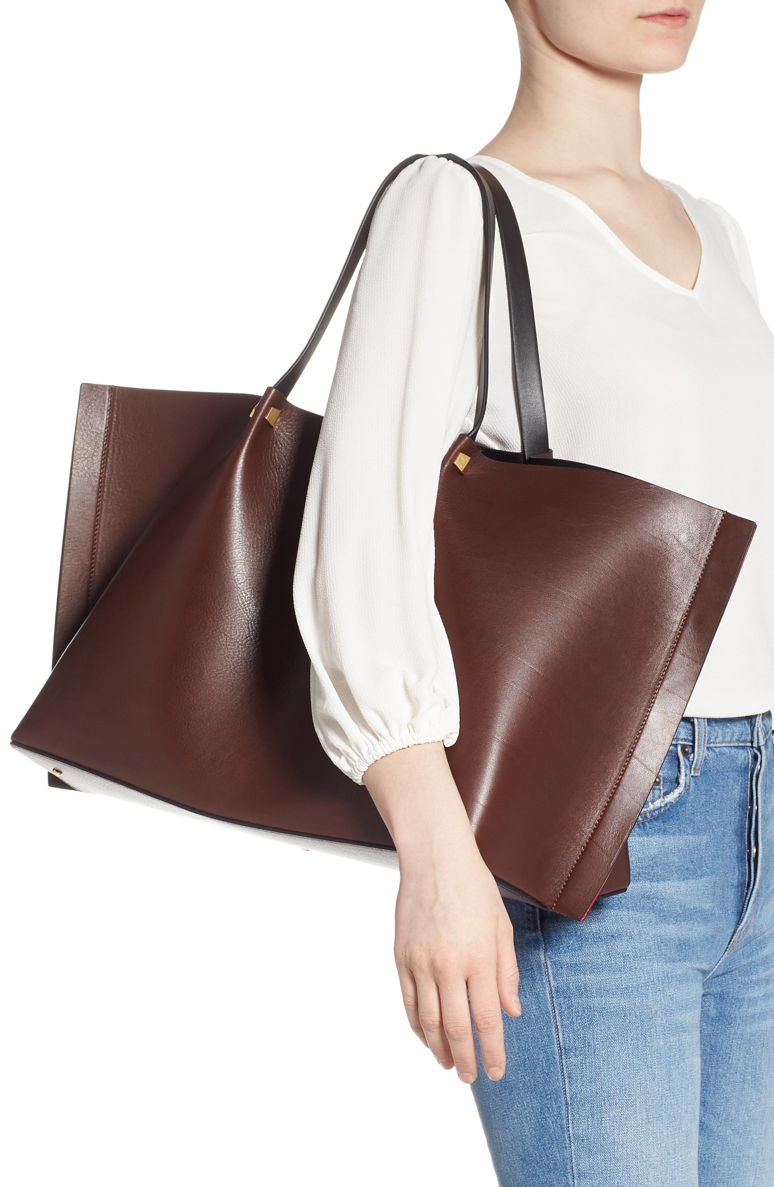 Valentino Garavani Large Go Logo Leather Tote, Alternate, color, 