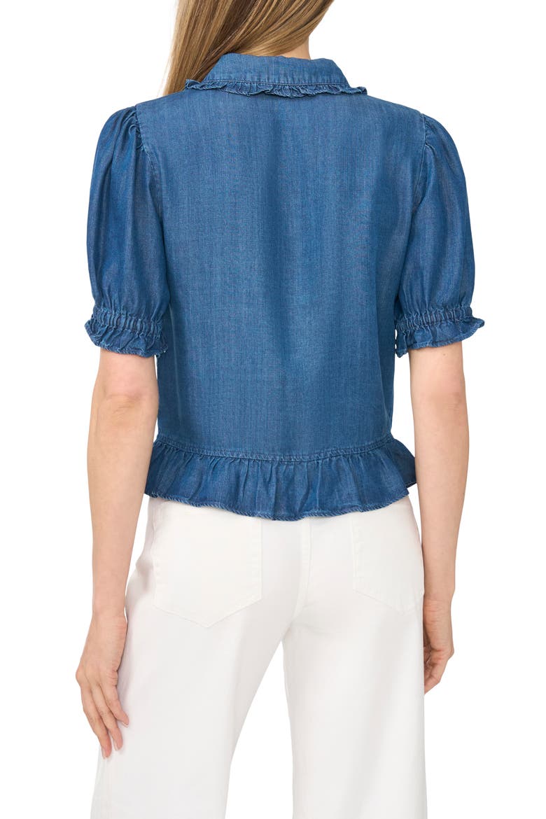 Ruffle Denim Shirt, Alternate, color, LIGHT BLUE WASH