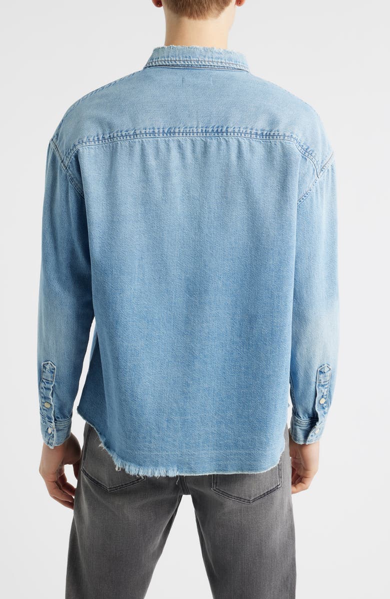 FRAME Relaxed Fit Distressed Denim Snap-Up Shirt, Alternate, color, Voltage