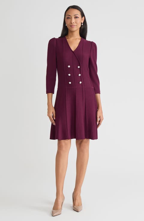 A-Line Faux Wrap Soft Knit Dress