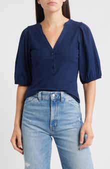 Madewell Puff-Sleeve Henley Knit Top