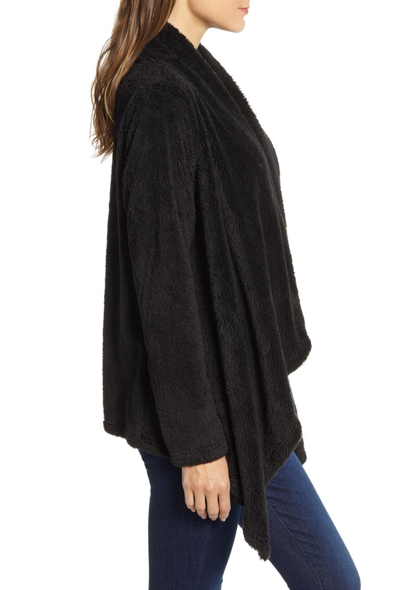 Drape Front Faux Fur Cardigan, Alternate, color, BLACK
