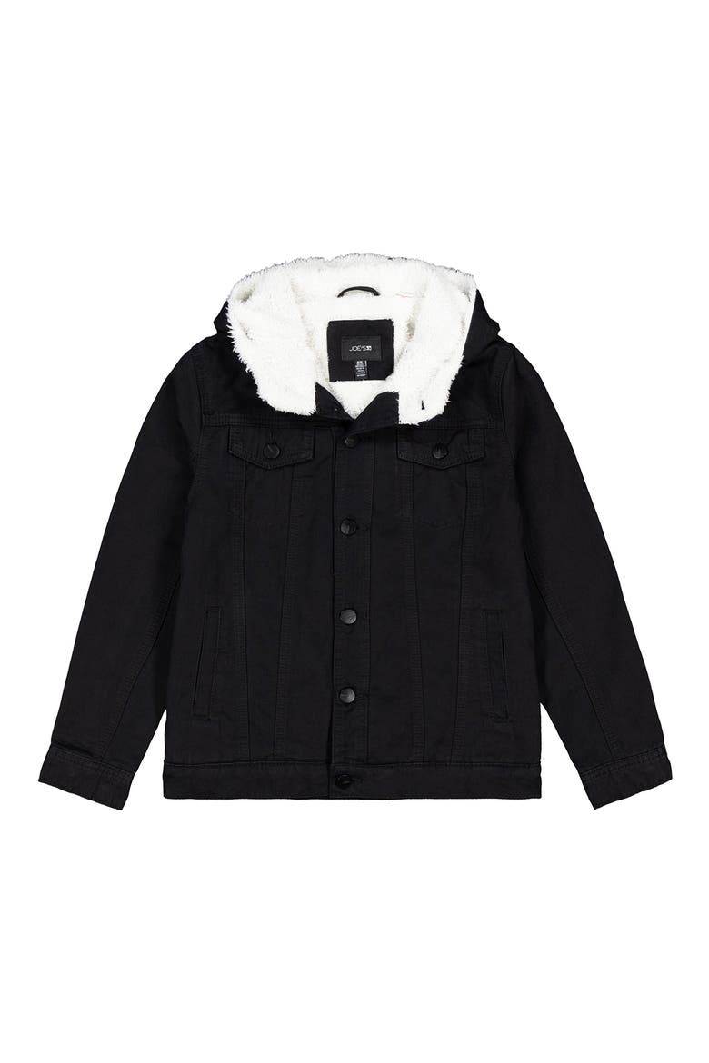 Kids' Faux Shearling Hooded Trucker Jacket, Main, color, BLACK