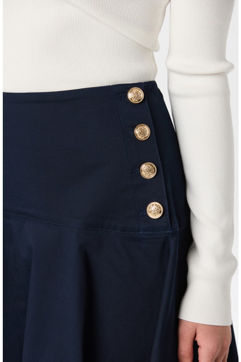 Drop Waist Stretch Cotton Midi Skirt, Alternate, color, NAVY