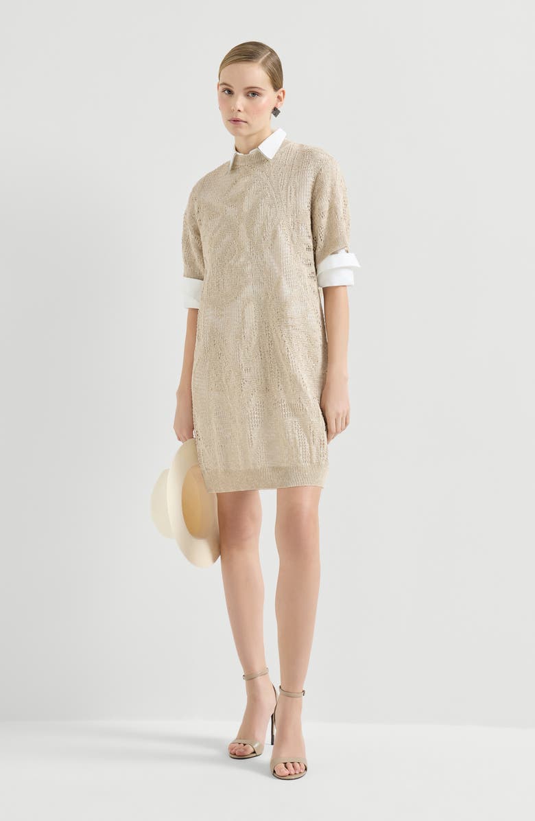 Brunello Cucinelli Dazzling water lilies mini dress, Alternate, color, Beige