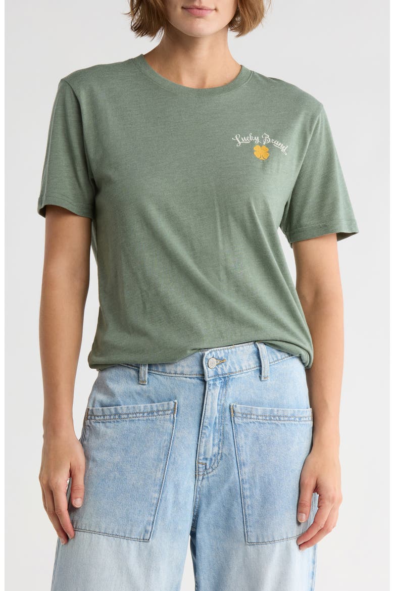 Think Lucky Embroidered T-Shirt, Main, color, LAUREL WREATH
