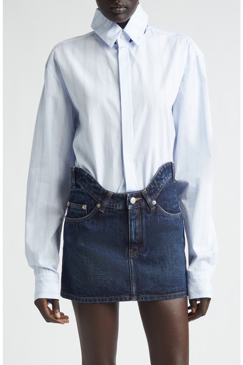 Pinstripe Floating Collar Button-Up Shirt, Main, color, LIGHT BLUE/ WHITE