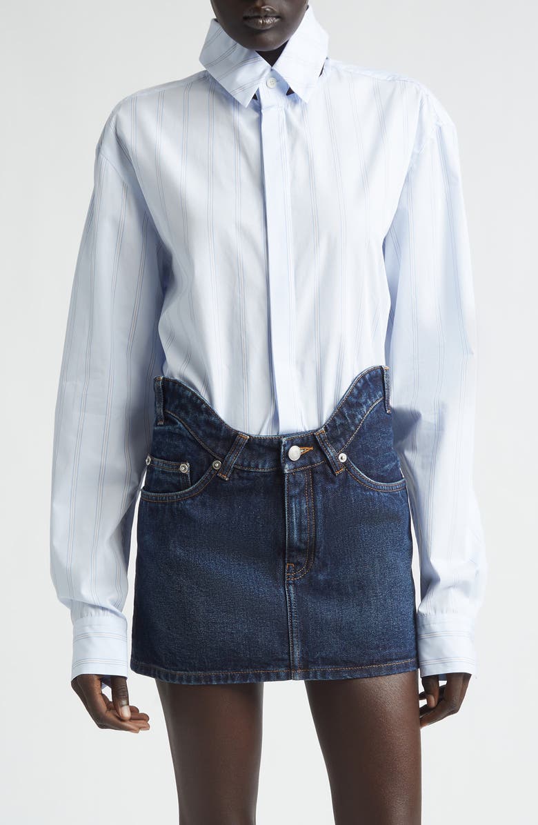 Jean Paul Gaultier Pinstripe Floating Collar Button-Up Shirt, Main, color, Light Blue/ White