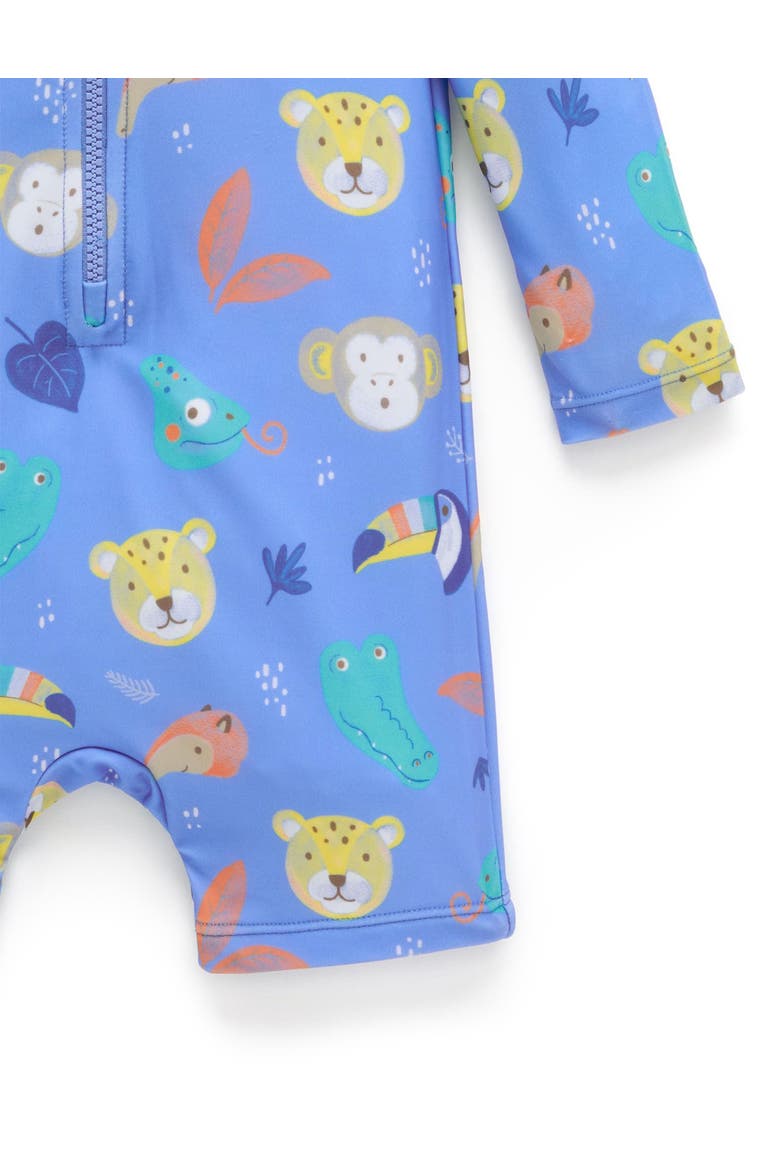 Printed Longsleeve Swim Sunsuit, Alternate, color, Jungle Faces Print