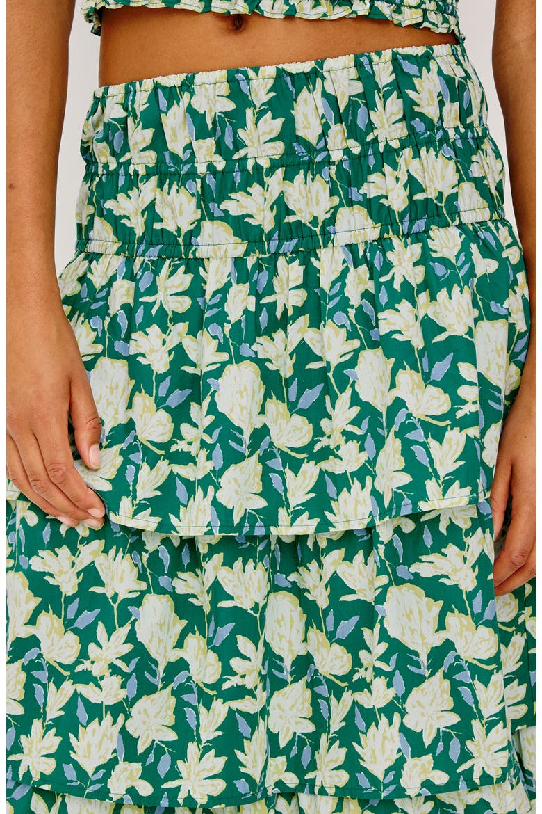 Belle Floral Print Tiered Midi Skirt, Alternate, color, GREEN MAYFLOWER
