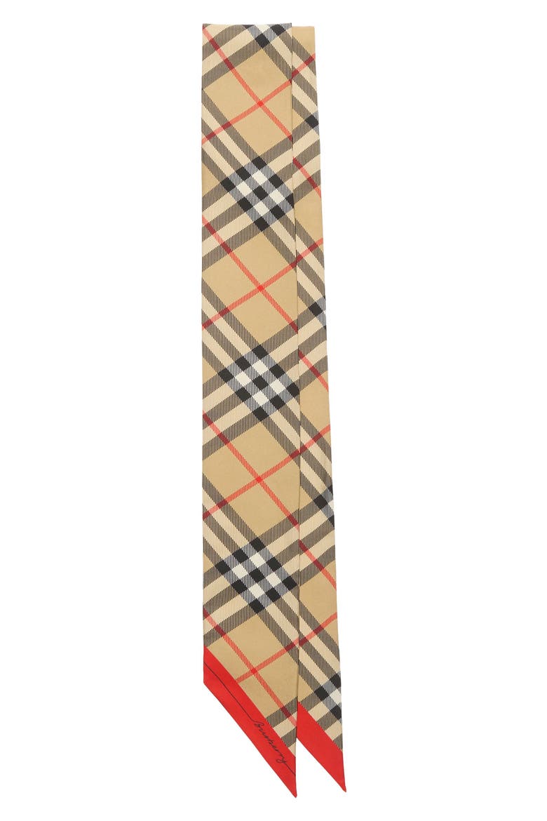 Check Reversible Silk Twill Skinny Scarf, Main, color, SAND