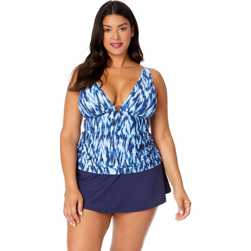 Anne Cole Plus Women's Plus Tie Dye Ikat Ring Plunge Tankini Swim Top  product