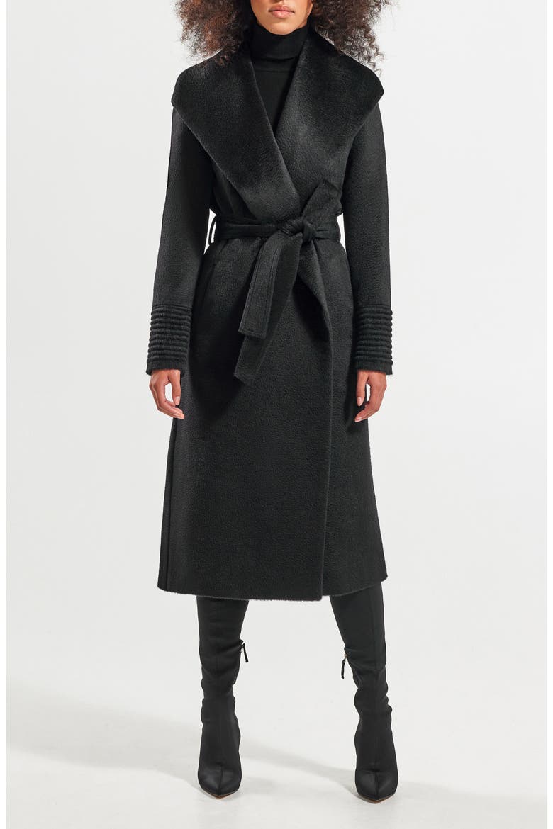 Shawl Collar Alpaca & Wool Longline Wrap Coat, Main, color, BLACK