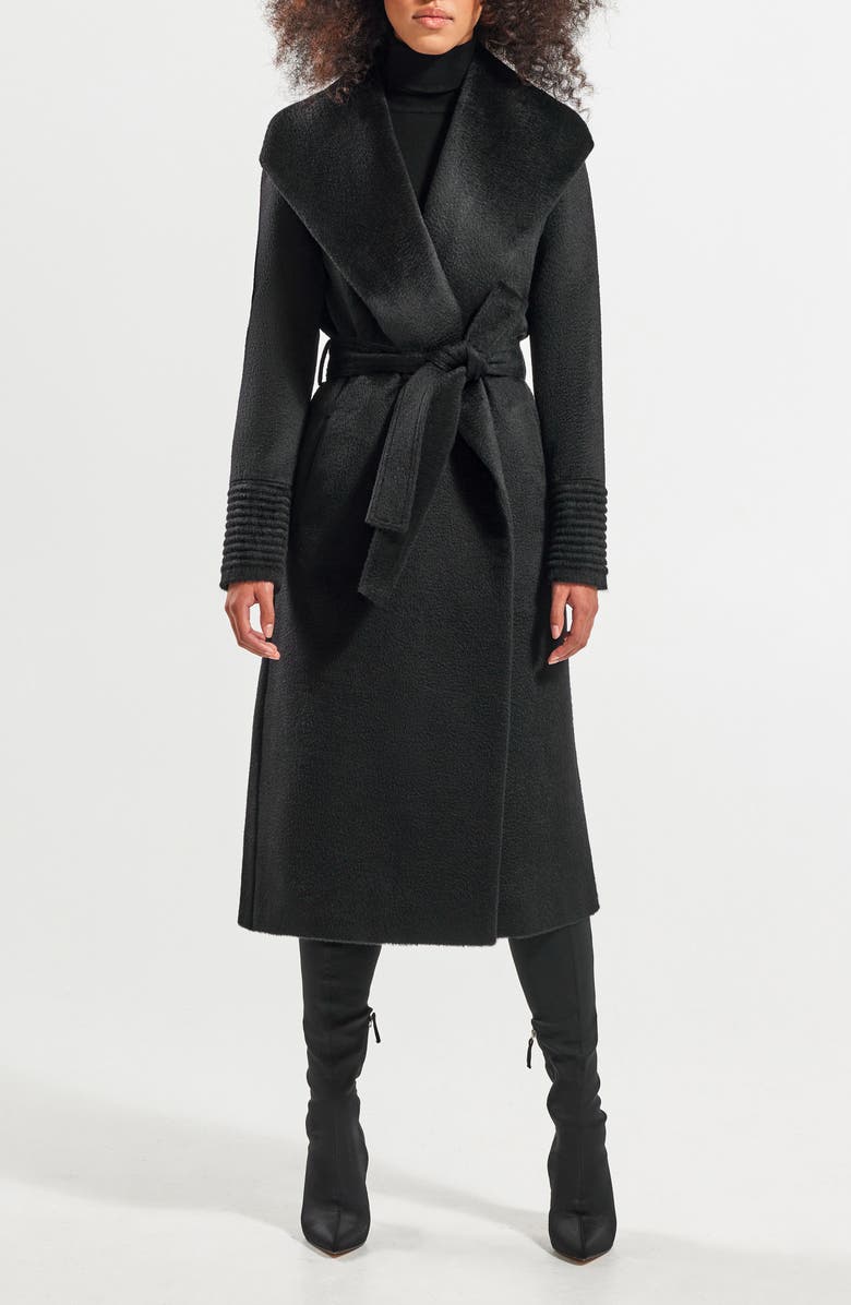 SENTALER Shawl Collar Alpaca & Wool Longline Wrap Coat, Main, color, Black