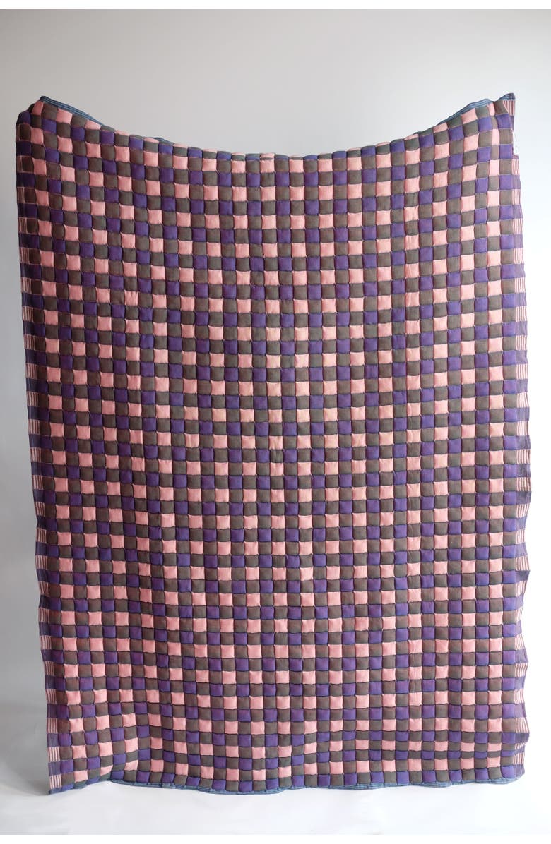 Inner Child Purple & Blue Checkered Reversible Sujani Quilt, Alternate, color, Throw - 52 X 70