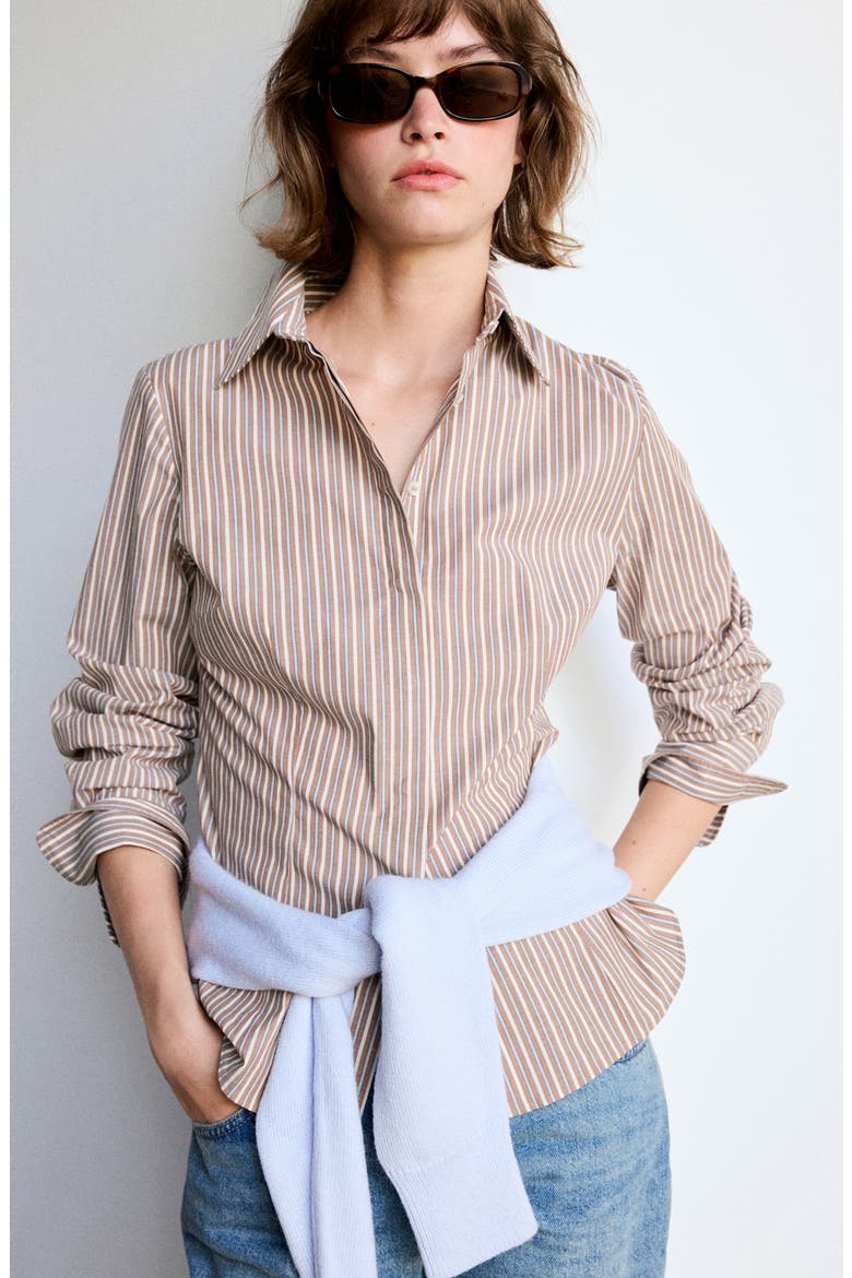 Stretch Cotton Button-Up Shirt, Alternate, color, BROWN