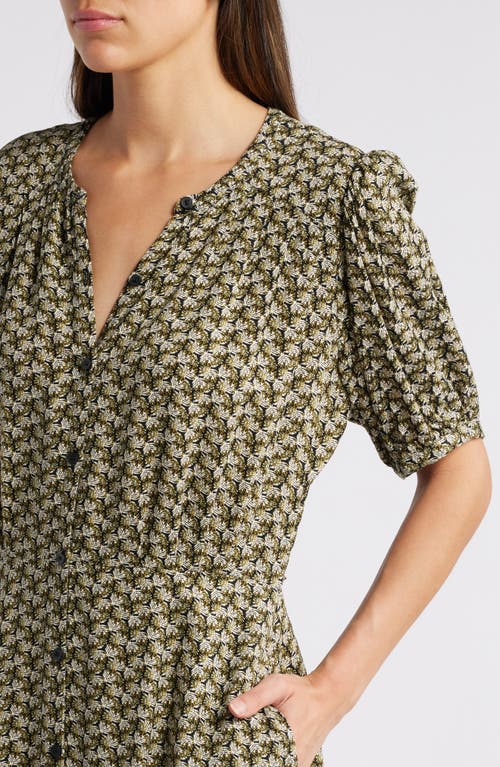 Treasure & Bond Floral Short Sleeve Midi Dress In Black- Olive Banya Geo