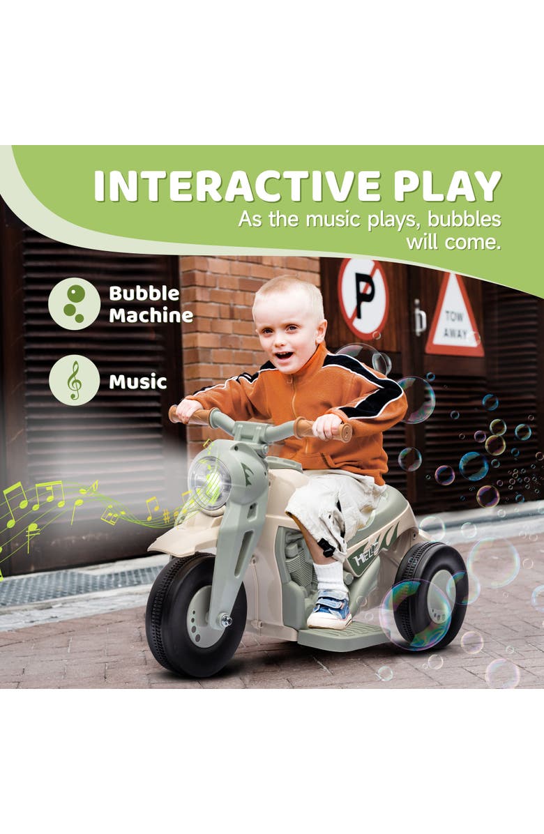 Qaba 6V 3-Wheeled Kids Ride on Motorcycle with Lights, Music, Alternate, color, 