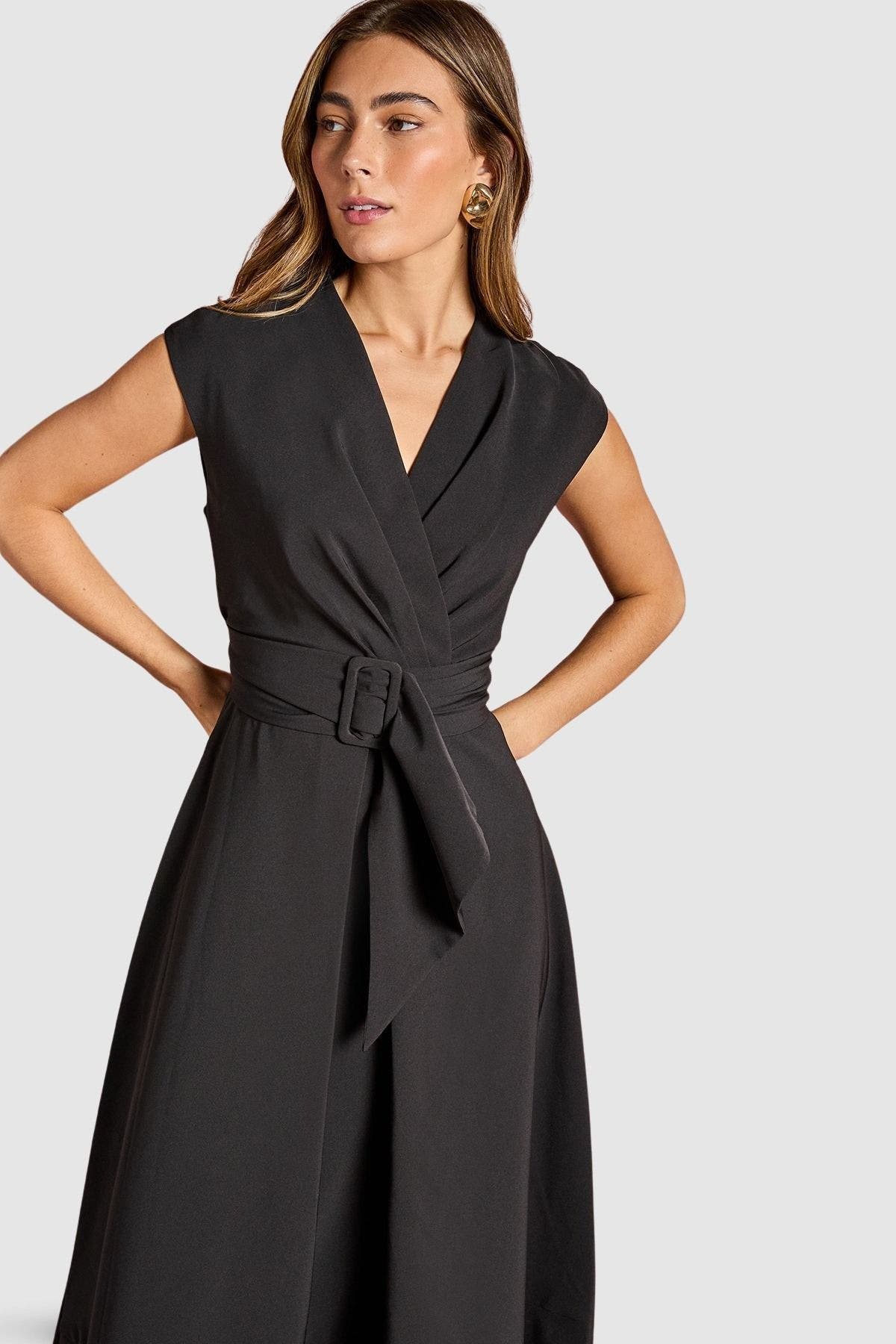Belted Crepe V-Neck Midi Dress - image 2