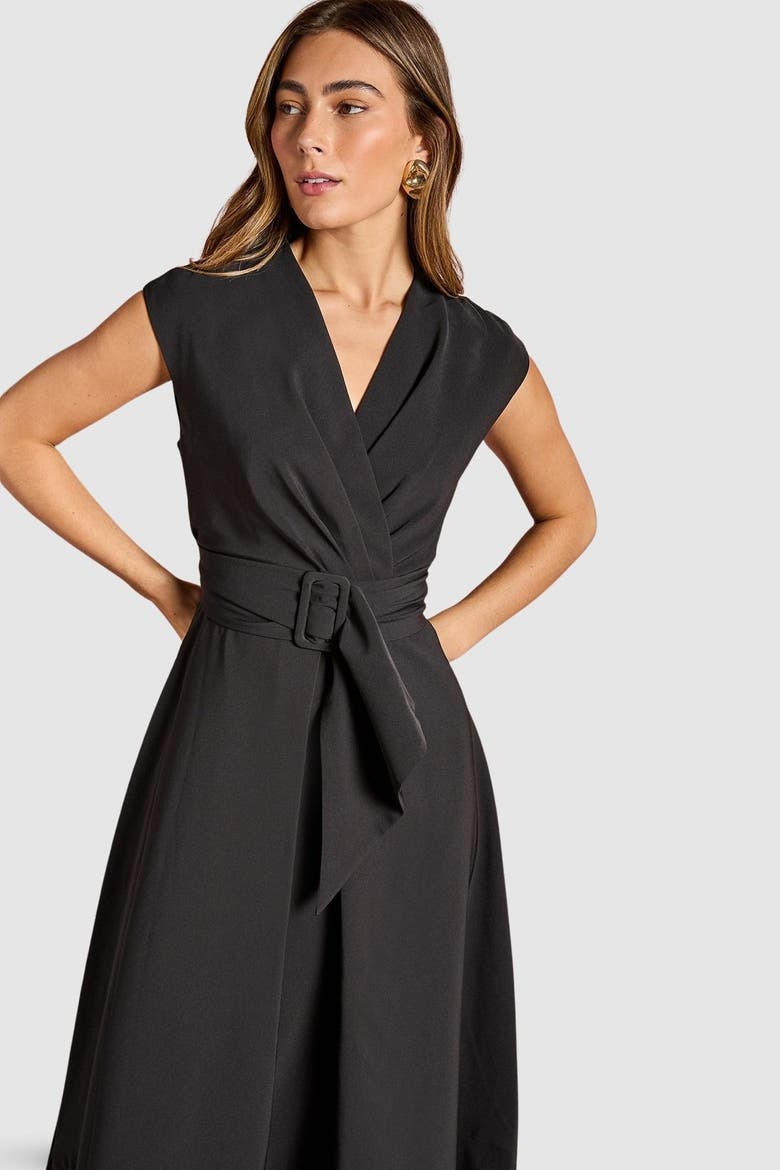 v neck belted midi dress MANGO - Double-belted A-Line Dress Brown