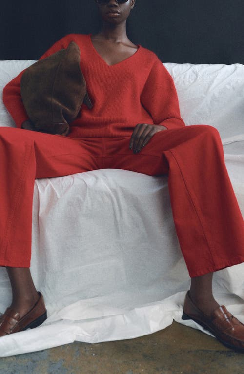 Mango Rib V-neck Sweater In Red