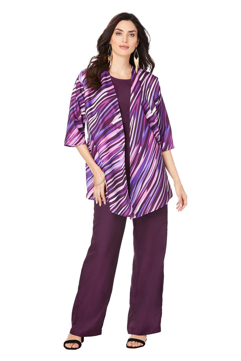 Three Piece Pant Suit, Main, color, DARK BERRY ABSTRACT STRIPE