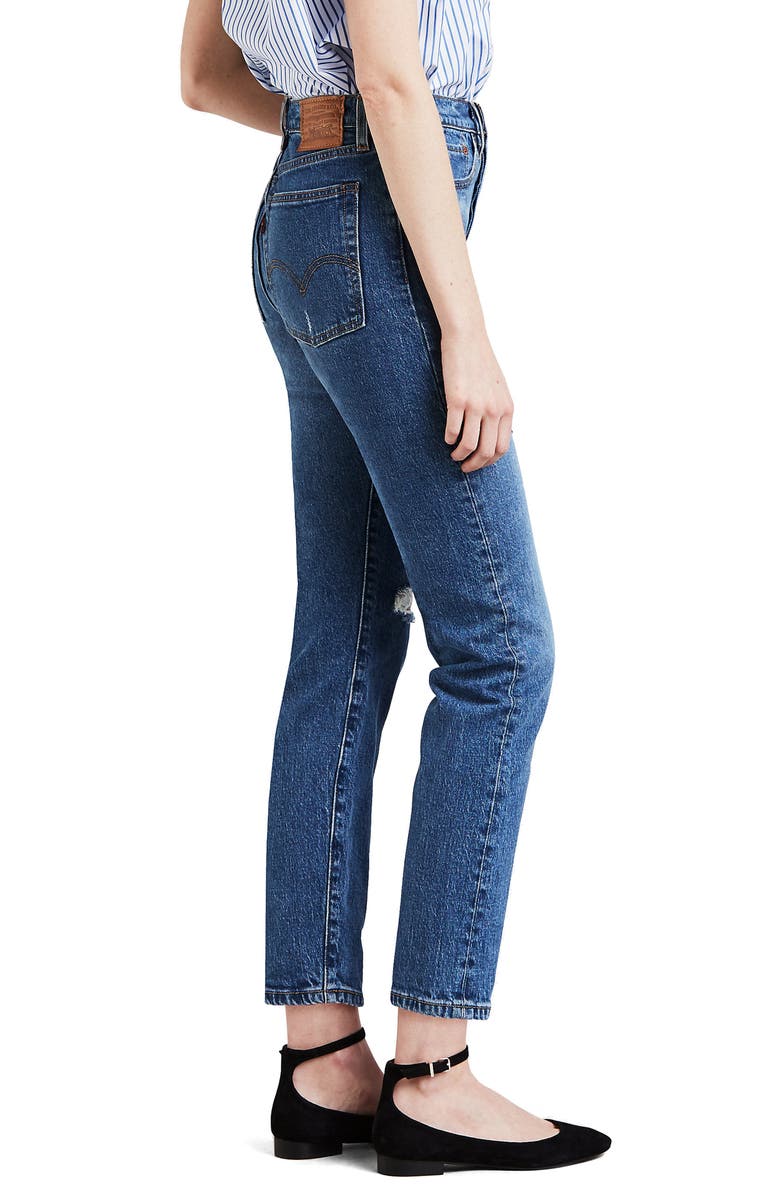 Levi's<sup>®</sup> Wedgie Icon Fit Ripped High Waist Ankle Jeans, Alternate, color, 